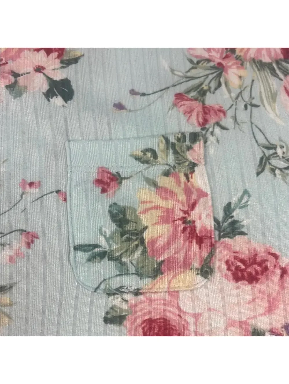 Flora Nikrooz Blue Floral Ribbed 2 Piece Pajama Set SZ Med Soft Lounge Sleepwear